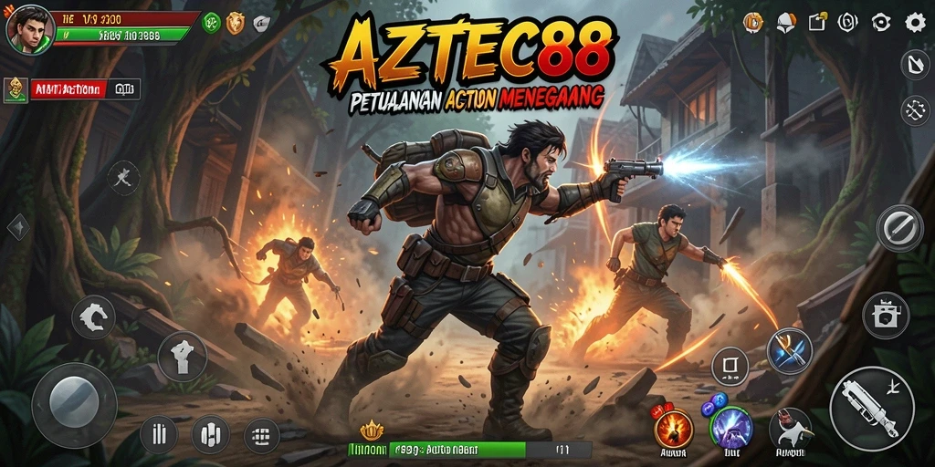 Tampilan antarmuka AZTEC88 yang dinamis dan penuh aksi.