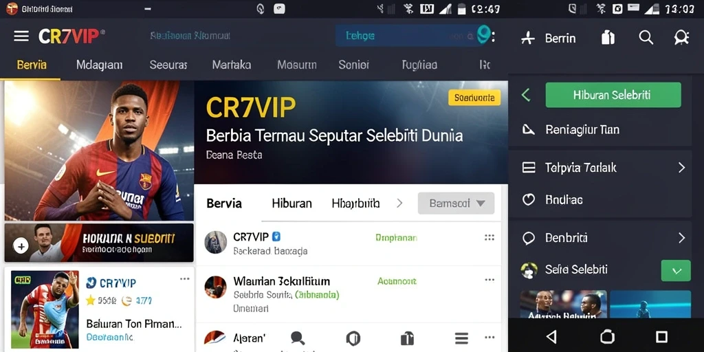 Tampilan antarmuka pengguna CR7VIP yang menyajikan berita selebriti.