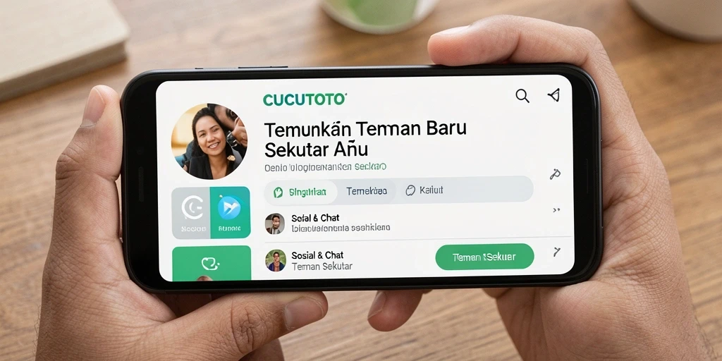 Tampilan antarmuka pengguna CUCUTOTO untuk menemukan teman sekitar.