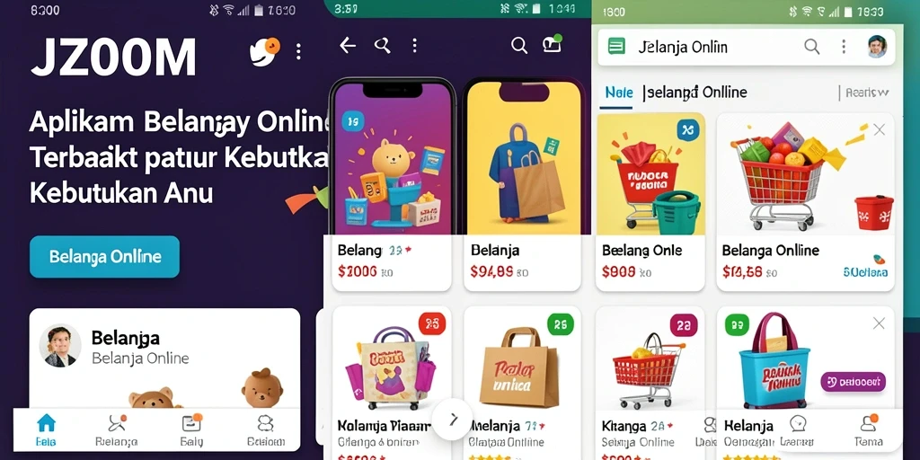 Antarmuka aplikasi J200M untuk Belanja Online yang menarik dan mudah digunakan.