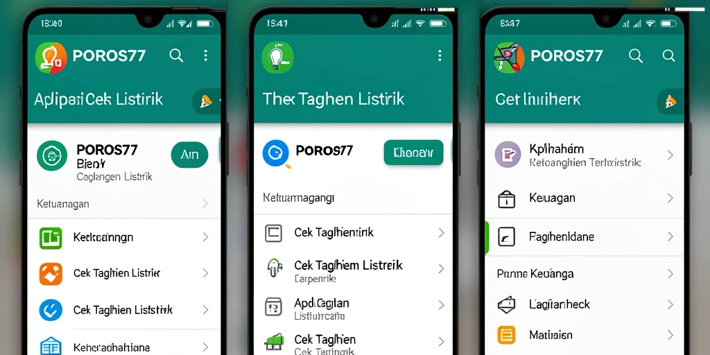 Tampilan antarmuka aplikasi Cek Tagihan Listrik POROS77 yang ramah pengguna.